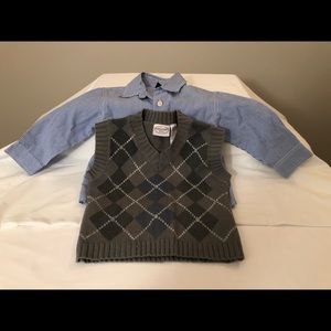 12 month long sleeve button down with sweater vest